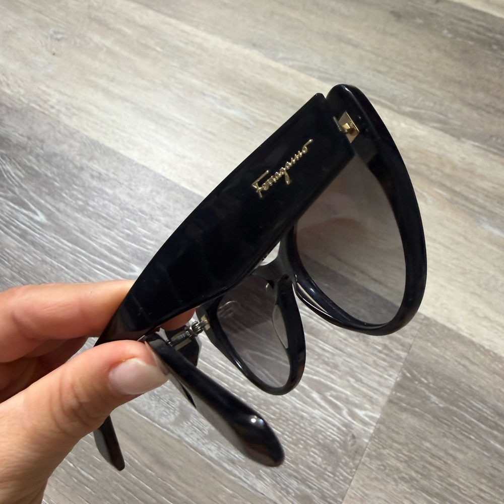 Salvatore Ferragamo Glossy Black Cat-Eye Sunglasses